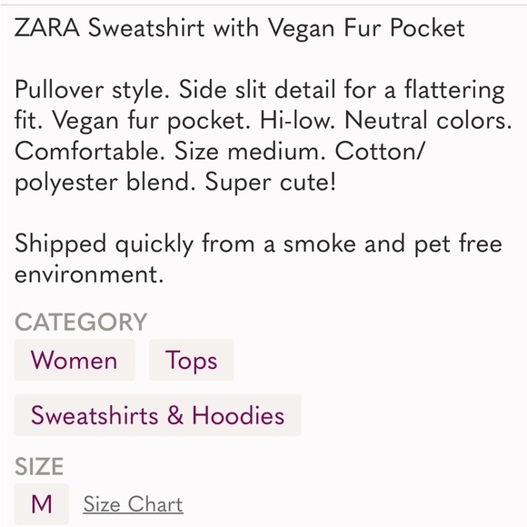 Zara Pullover Sweater Sweatshirt Faux Fur pocket - Picture 3 of 10